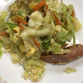 ウインナーとキャベツの卵とじ野菜炒め(^^)♡